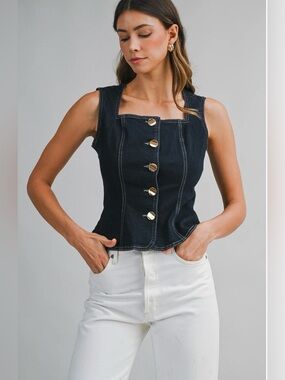 MABLE Denim Button-Front Vest Top